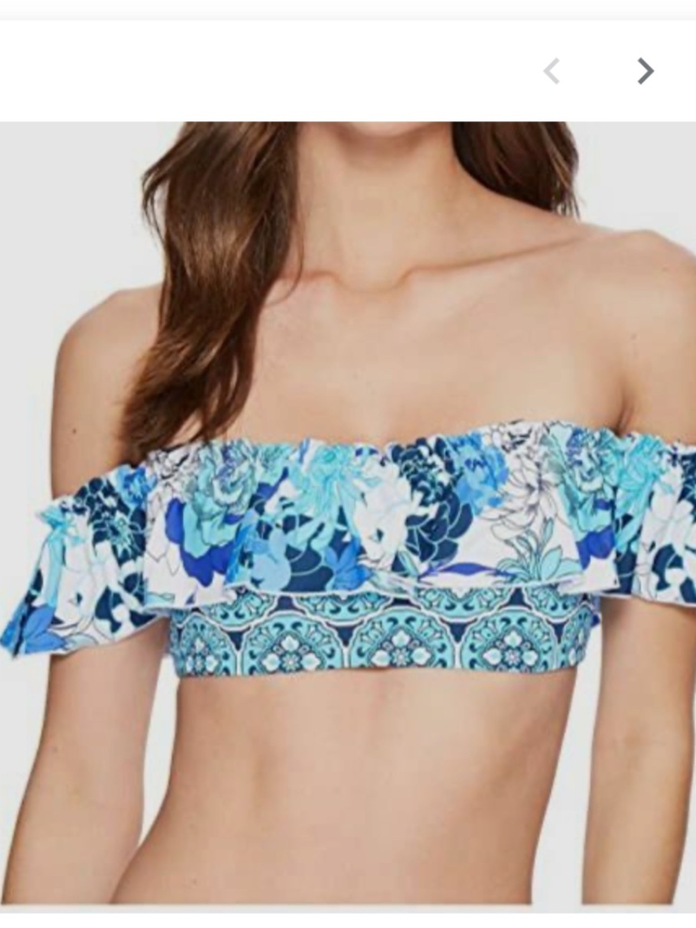 Bleu Rod Beattie sz 4 blue floral ruffle off shoulder bikini swimsuit top